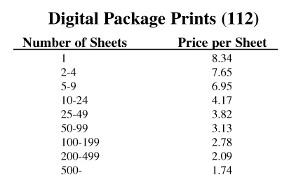 Package Print Price List